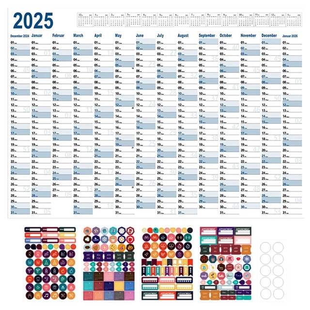 Calendrier Mural 2025 AEYAKA Format A1 - 57x87 Cm - Avec Jours Fériés Et Semaines