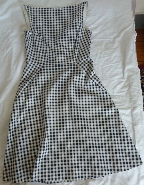 PURIFICACION GARCIA A-Line Dress Size 40 Blue Tartan Pattern Lined Imperfect