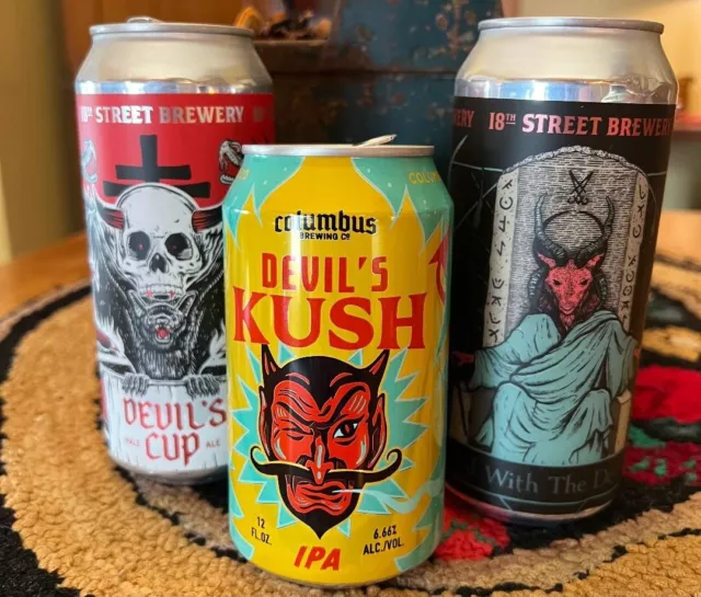 Devil Theme Beer Can Lot (Empty) 18Th Street Brewery / Columbus Brewing