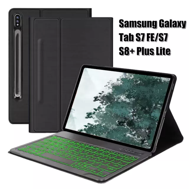 Für Samsung Galaxy Tab S7 FE/ S7+/S7 Plus 12,4" Hülle Tastatur mit Beleuchtete