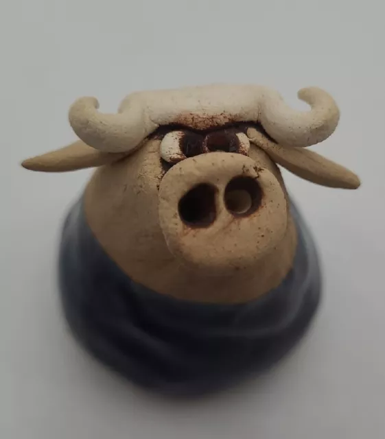 Hand-made Single Quirky/Grumpy/Angry But Adorable Clay Bull 2.5x2 Inches