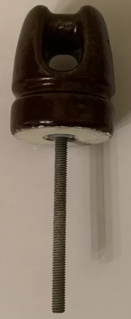Vintage Joslyn Glazed Brown Ceramic Power Line Insulator, Screw In, Large