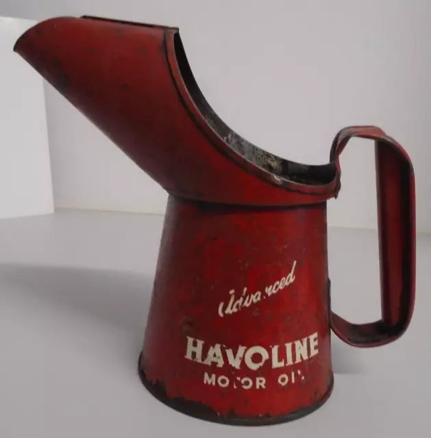 Vintage Red Havoline Advanced Motor Oil Pint Size Pourer Jug Can Texaco Petrol