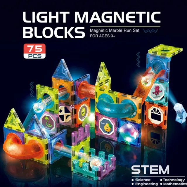 Magnetic Tiles 75 Piece Construction Toy Set Kids Building Blocks 3D Puzzle AUS
