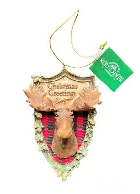 New W Tags KURT ADLER Mounted Moose Head Red Plaid Christmas Ornament DEFECT*