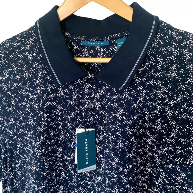 PERRY ELLIS Men XLT Ultra Soft Touch Pima Polo Shirt Short Sleeve Blue Dot Print 3