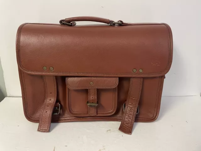 Buffalo Jackson Trading Co. Roosevelt Leather Briefcase Bag Amber Brown