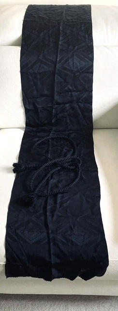 Sciarpa vintage giapponese in seta nera ""Diamanti"" in obio e cavo Obijime per kimono