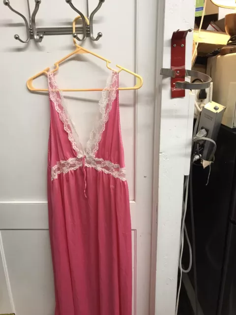 DIANE VON FURSTENBERG Night Gown Pink Nylon Lace Trim Size Large ...