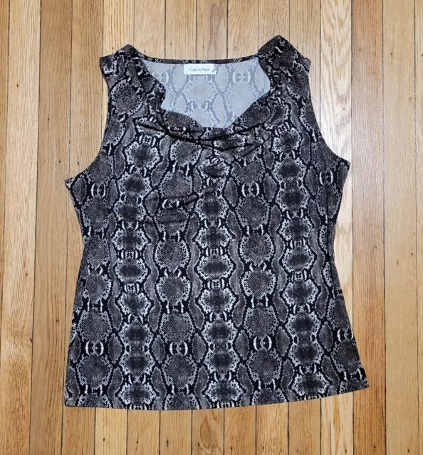 Calvin Klein Sleeveless Top Womens Petite PL Snakeskin Print Draped Neck Stretch