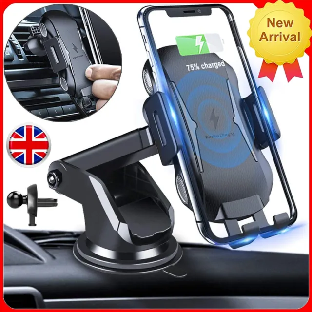 Cordless Car Charger Mount Fast Charging Auto Clamping Air Vent Phone Holder