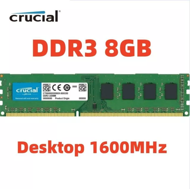 CRUCIAL DDR3 8GB 1600 MHz PC3-12800 Desktop Memory RAM Non ECC 240Pin DIMM 8GB