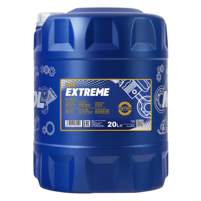 MANNOL Extreme 5W40 Motoröl VW 50200, VW 50500, 20 Liter mit Ablasshahn 2