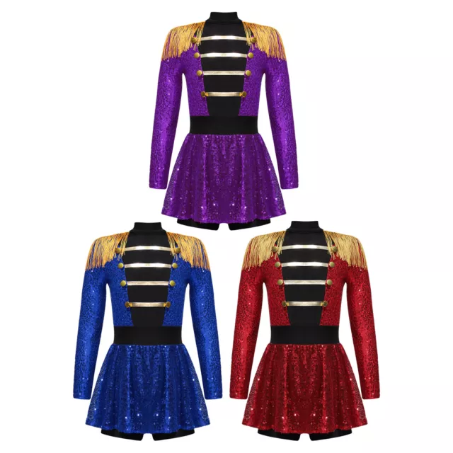 Girls Dress Up Performance Costume Sequins Ringmaster Epaulet Jumpsuit Kids