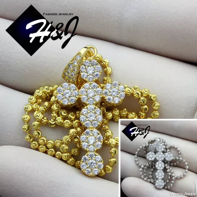 925 Sterling Silver Cubic Zirconia Gold Plated/Silver Chain 3D Cross Pendant*160