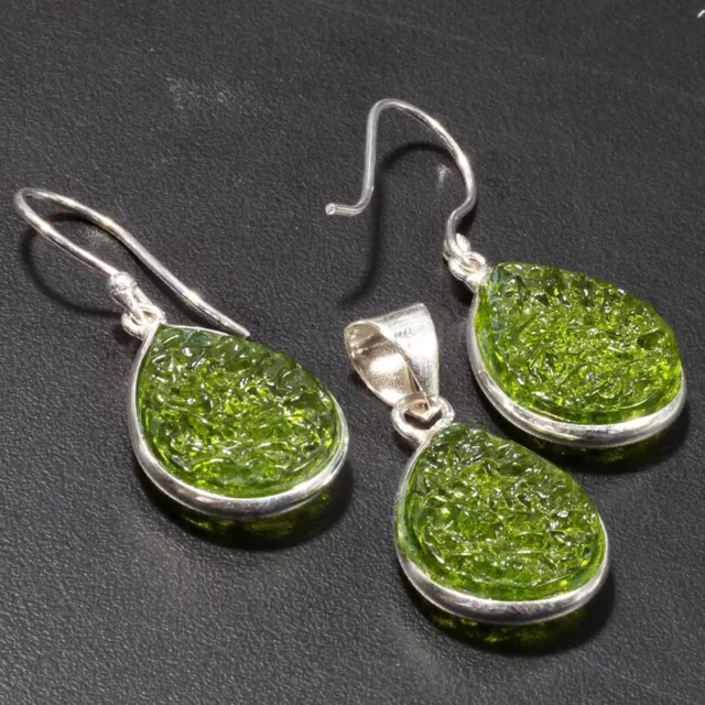 Pleasing Moldavite Gemstone 925 Sterling Silver Handmade Pendant Set S-40 3