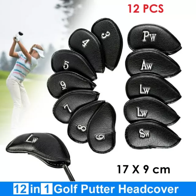 12x Golf Club Iron Head Covers Set PU Leather Putter Universal Headcover Protect