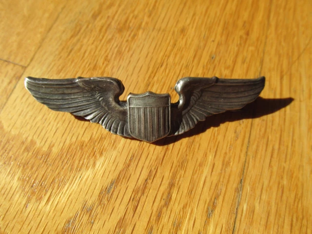 US ARMY AIR Force Pilot wing Pin back Sterling 3 inch B17 B24 B25 B26 ...