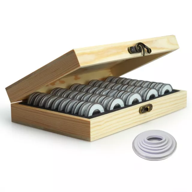 Wooden Coin Storage Box Case With 50 Plastic Capsules Coins Protector Holder AU