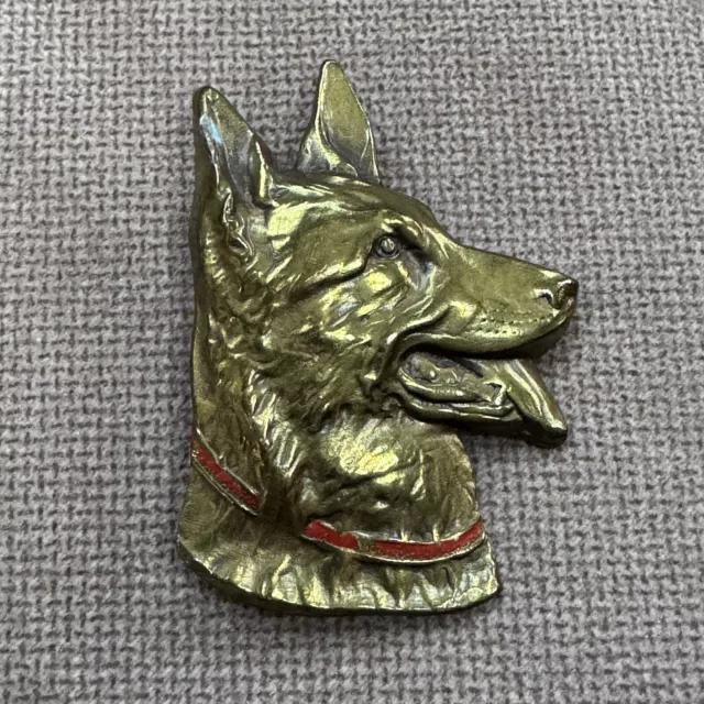 vintage German Shepherd brooch Alsation pin 1940s 1930s enamel brass dog brooch