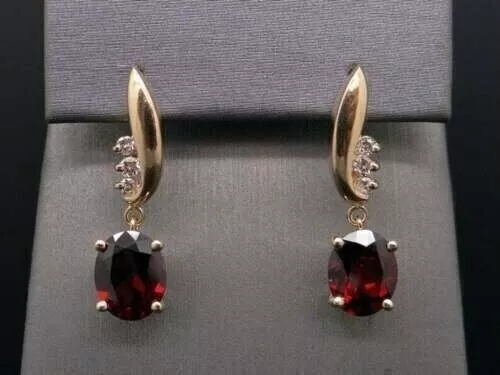 2Ct Round Cut Simulated Red Garnet Drop/Dangle Earring's 14K Yellow Gold Plated