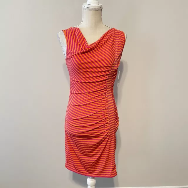 Laundry by Shelli Segal Dress Size 2 Striped Pink Orange Ruched Sleeveless