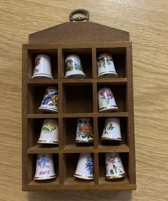 Thimble Collection - Small Wooden Thimble Display House with 11 Thimbles