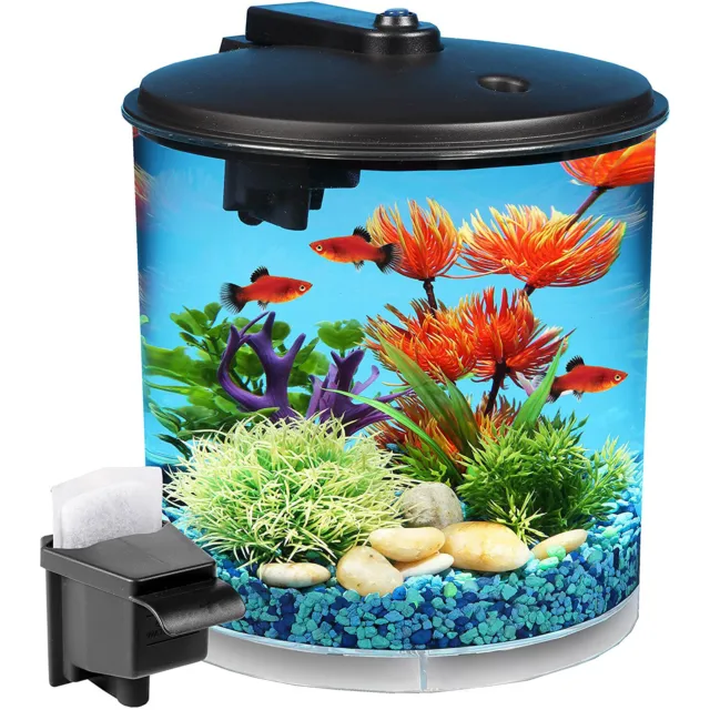 Koller Products 2 Gallon Tropical 360 View Nano Fish Tank w/ Power Filter & LED 2