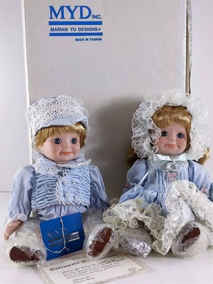 Marian Yu Designs 11" Porcelain Girl and Boy TWIN DOLLS NIB COA 2219/3000 1988