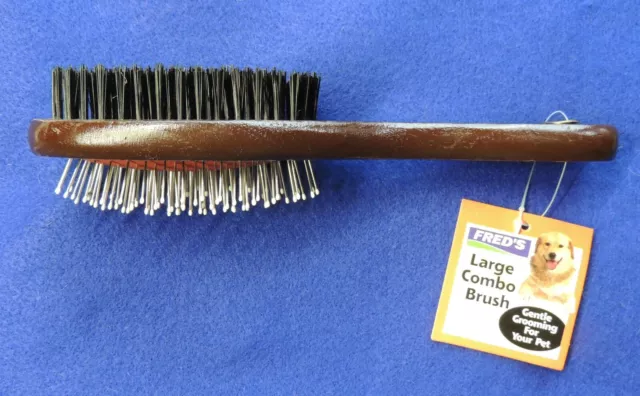 Cat Dog Pet Grooming Large Combo Brush Pin & Firm Nylon Bristle Wood Handle New