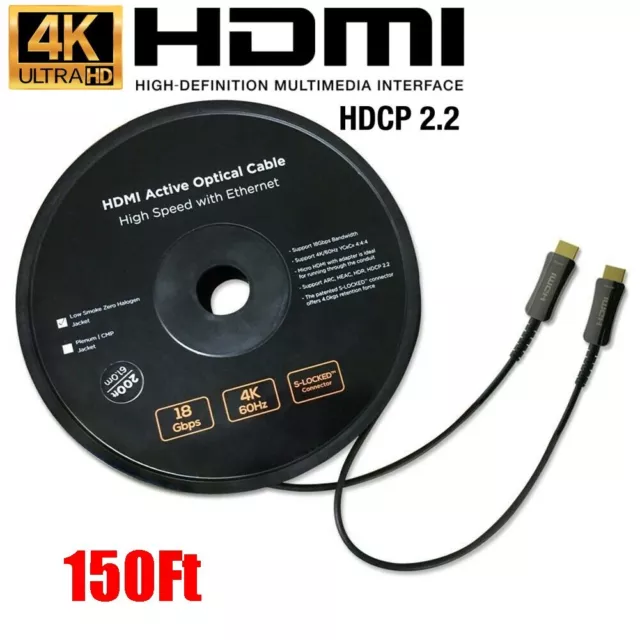 150FT AOC HDMI Cable Active Fiber Optic HDTV 4K 60Hz 18Gb HDR ARC HEAC HDCP 2.2