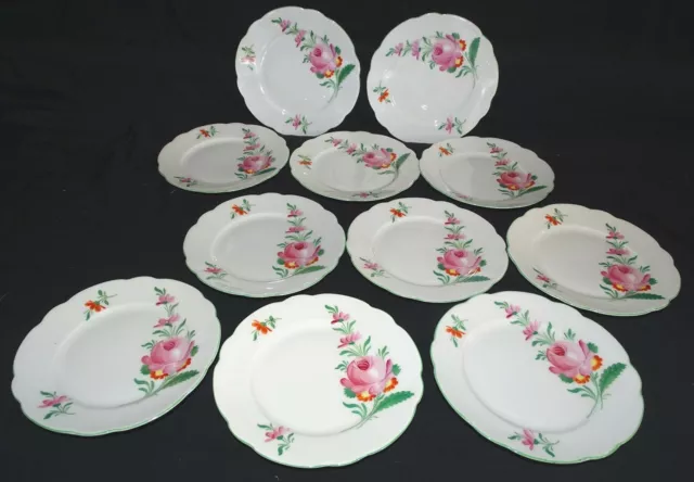 KPM Germany 11 Bread Plates 6 1/8" -Large Pink Rose -Scalloped Edge