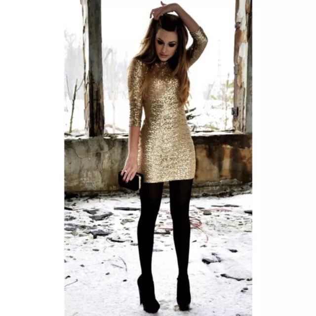 TFNC London Gold Sequin Dress NWT