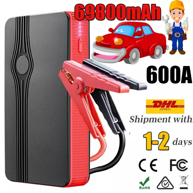 69800mAh Auto KFZ Starthilfe Jump Starter 12V Ladegerät Booster Power Bank PKW