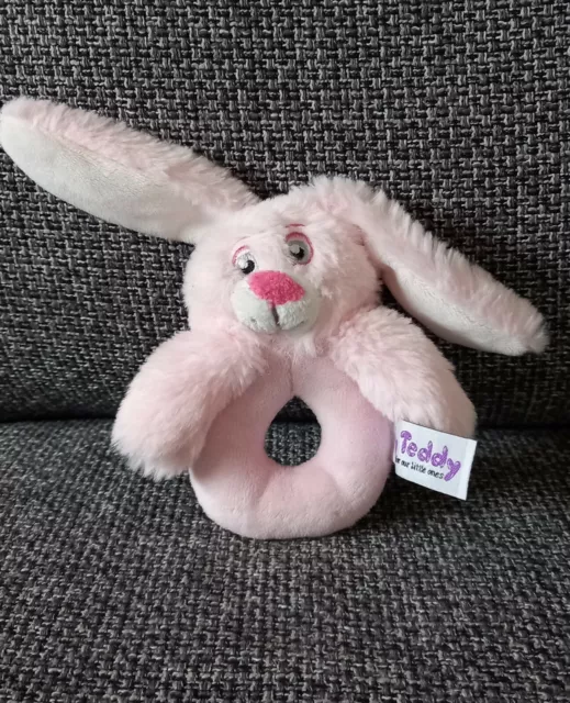 A8-Peluche doudou lapin rose My Teddy Hochet