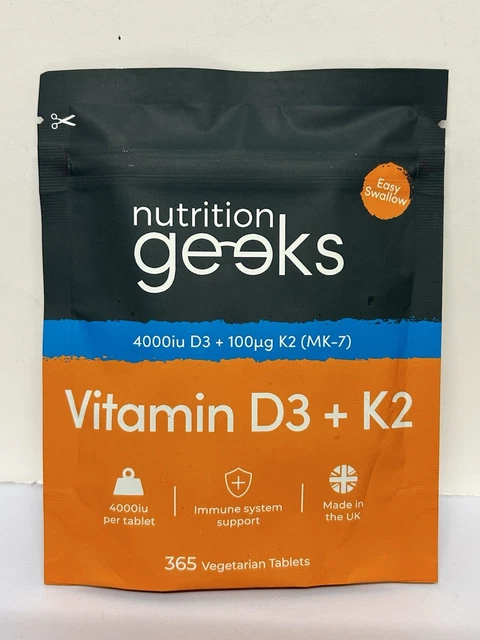 NUTRITION GEEKS VITAMIN D3 K2 365 Vegan Tablets 4000iu D3 100ug K2 MK-7 ...