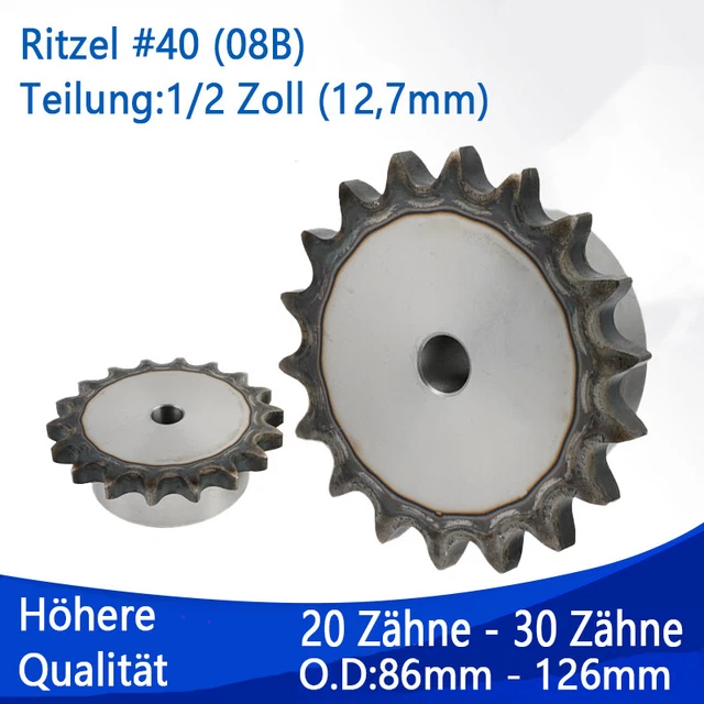 08B 20-30 Zähne Kettenrad mit Nabe Kettenräder 45 Stahl Pitch 1/2" 12.7mm Ritzel
