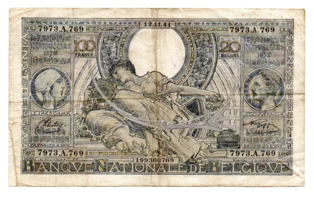 Belgium 100 francs- 20 belgas 1941 vf  | 216