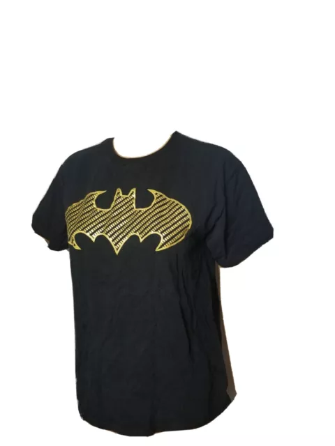 Batman DC Comics Bat Symbol Tee Shirt Youth XL Womens Medium Mens Sm Black Gold