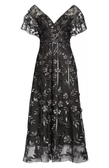 Lela Rose Flutter Sleeve Vine Embroidered Tulle Dress Size 6 US