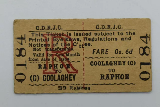 Irish - CDRJC Railway Ticket 0184 Coolaghey (C) to Raphoe