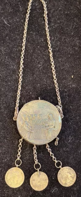 Vintage Antique Orthodox Christian Greek Amulet Silver Last Supper -Talisman
