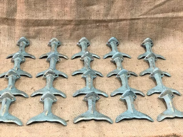 20 Cast Iron Whale Tail Hooks Coat Hat Closet Hall Tree Jacket Tale Hat Green