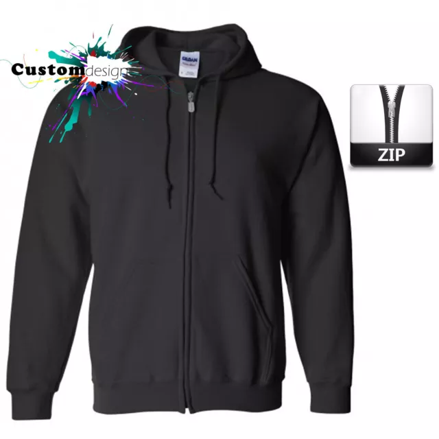 Gildan Black Zip Up Hoodie Heavy Blend Basic Hooded Sweatshirt Sweater Men