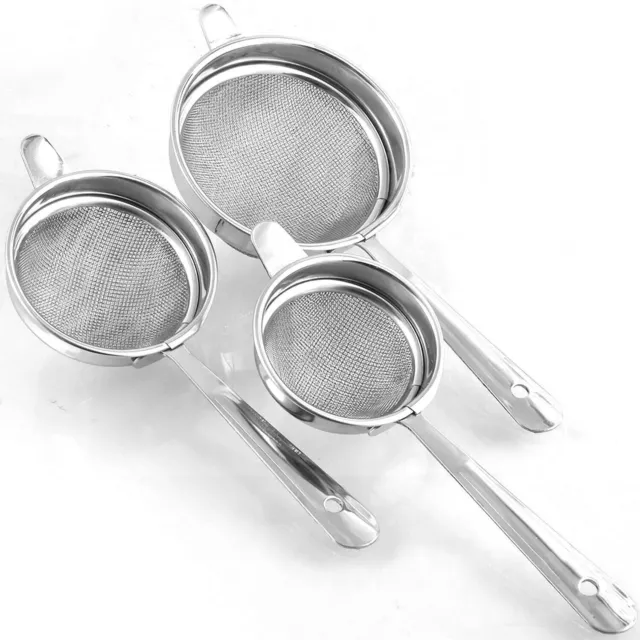 Silver Stainless Steel Strainer For Tea With 3 Different Sizes Set of 3