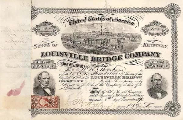 Louisville Bridge Co. - Stock Certificate - Railroad Stocks