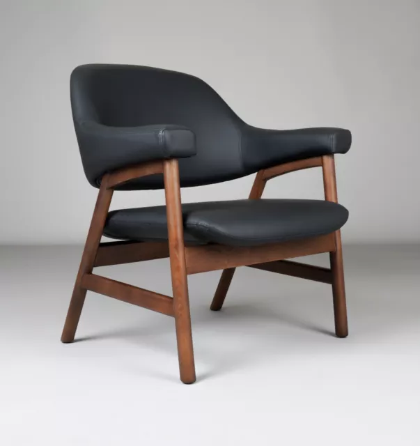 'Sven' Accent Chair in Black Faux Leather Mid Century Armchair Living Room