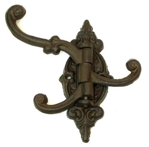 Cast Iron Antique Style Swing Arm Swivel Wall Hook Hall Tree 3 Hooks Victorian