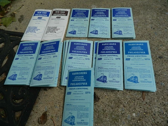 14 Vintage PENN CENTRAL RAILROAD timetables SEPTA Harrisburg to Philadelphia
