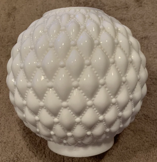 Antique GWTW Glass Lamp Shade Globe Victorian Puffy Embossed, Pearl, 3” Fitter